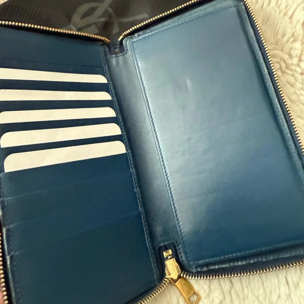 YSL EUC Vintage Teal Green Patent Leather Wallet with Dusty and Card - Picture 4 of 9